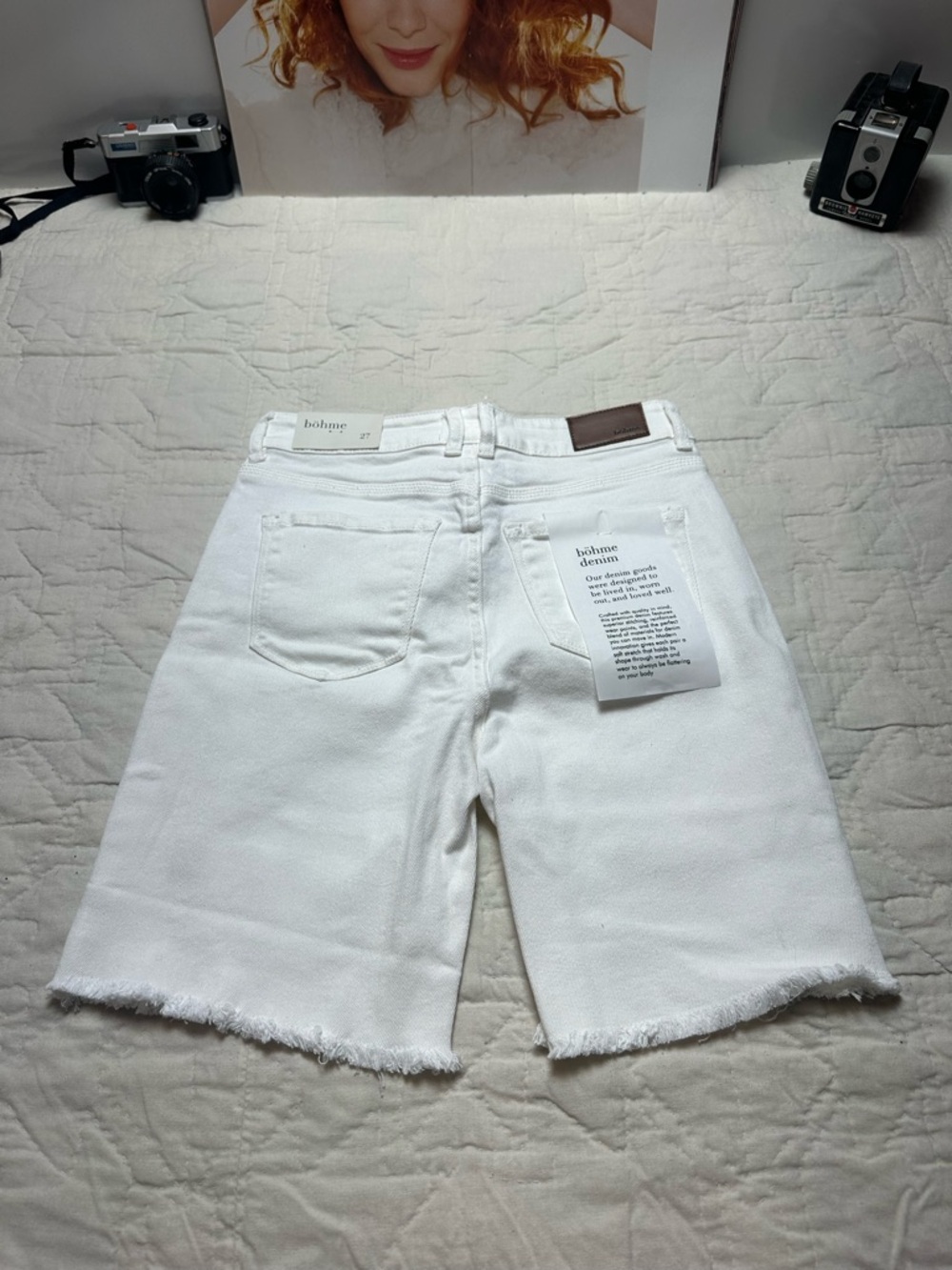 Minimalist White Denim Bermuda Shorts | High-Rise Raw Hem · Bohme NWT - Picture 2 of 9